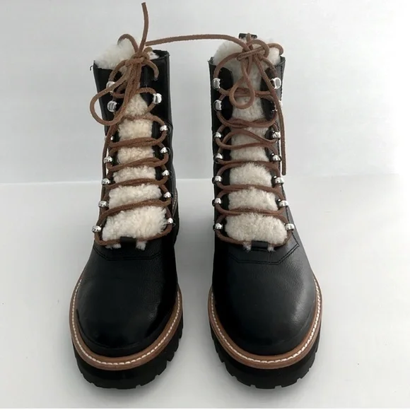 MARC FISHER $199 Izzie Genuine Shearling Lace Up Lug Sole Black Boot Size 6 NEW - Picture 9 of 10